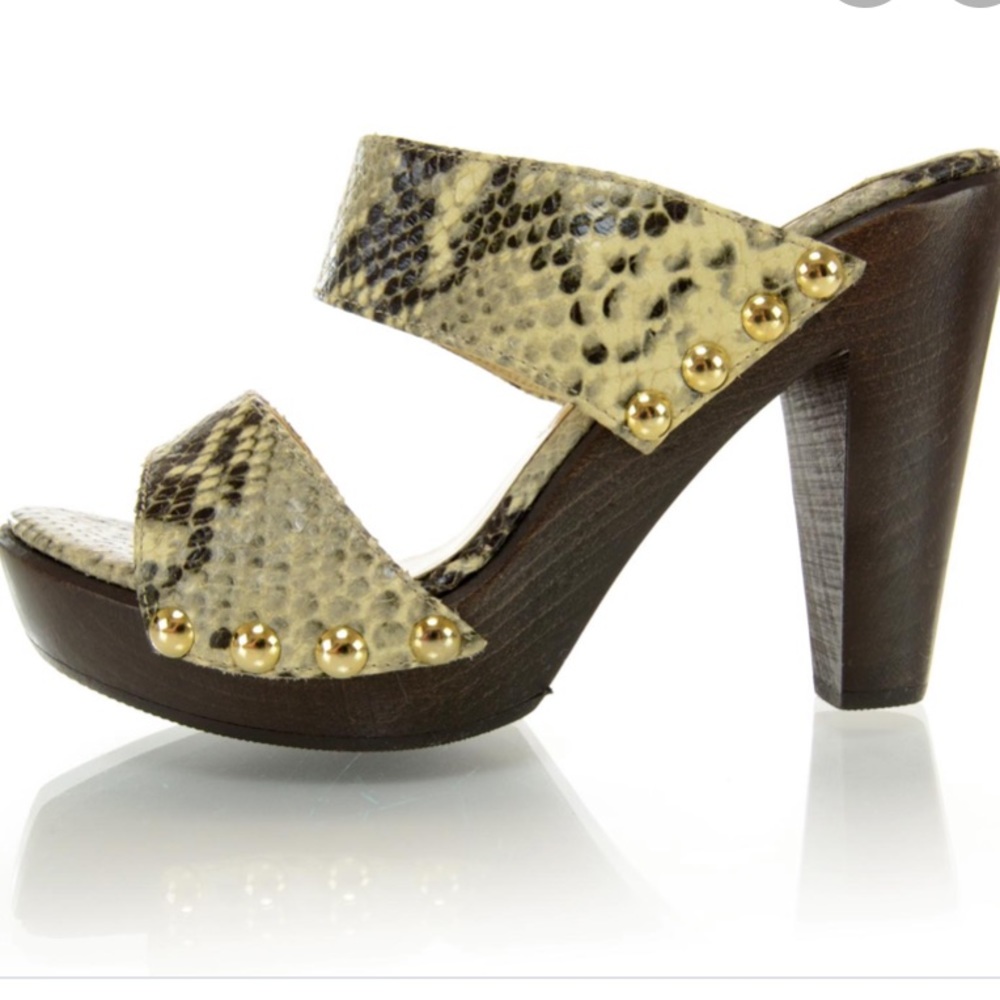 Jimmy Choo Snakeskin Platform Wooden Heel Mule